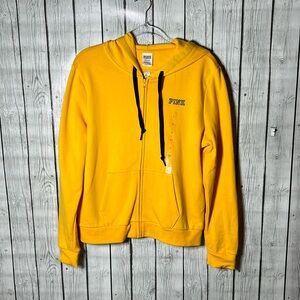 Pink Victoria’s Secret yellow zip up hoodie size large
